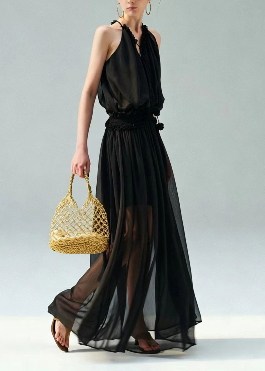 Women's Long Dress Halter Cold Shoulder Casual 1