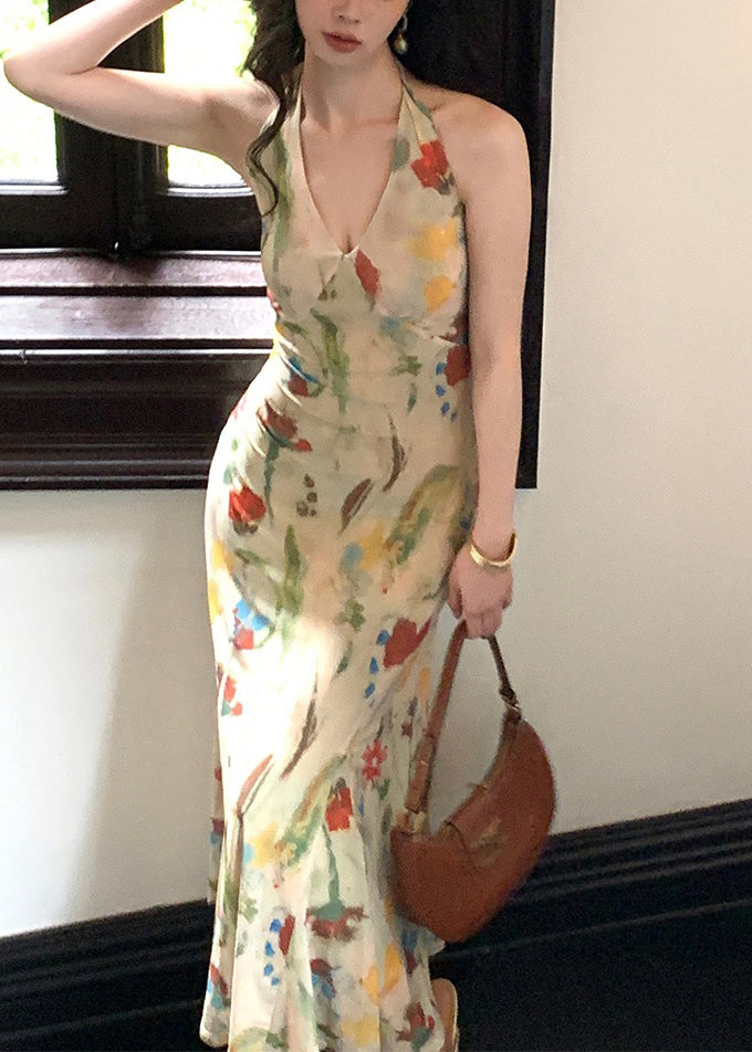 Women's Long Dress Halter Print Sleeveless 0