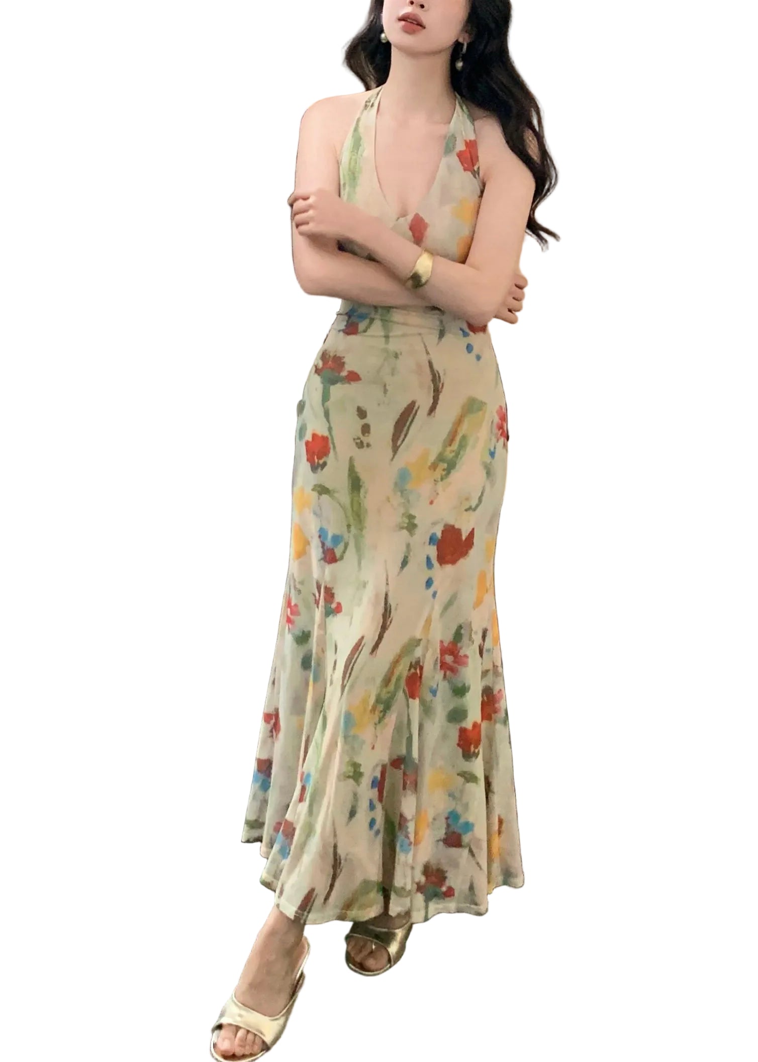 Women's Long Dress Halter Print Sleeveless 1
