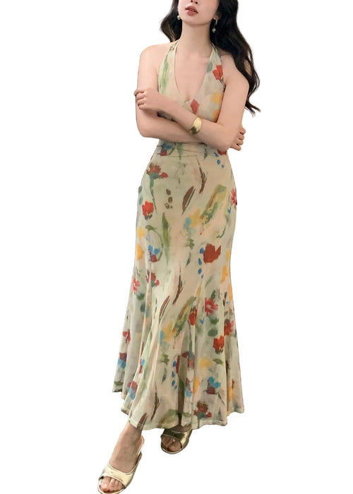 Women's Long Dress Halter Print Sleeveless 1