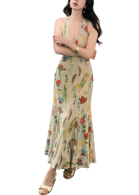 Women's Long Dress Halter Print Sleeveless 1