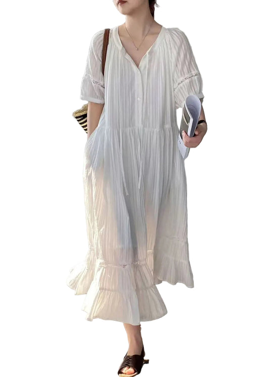 Women's Long Dress Lace-Up Casual Summer Style 0
