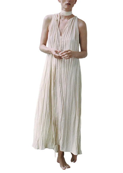 Women's Long Dress Lace-Up Wrinkled Style Summer 0