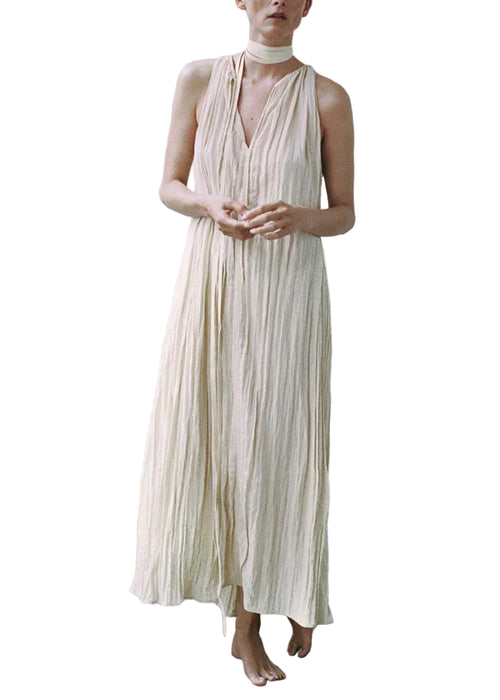 Women's Long Dress Lace-Up Wrinkled Style Summer 0
