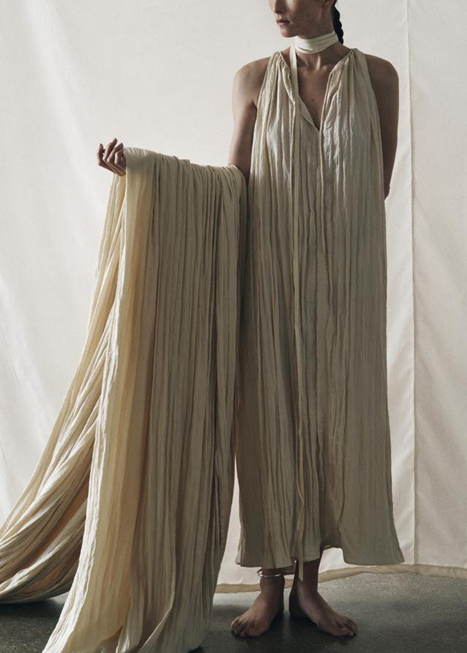 Women's Long Dress Lace-Up Wrinkled Style Summer 1