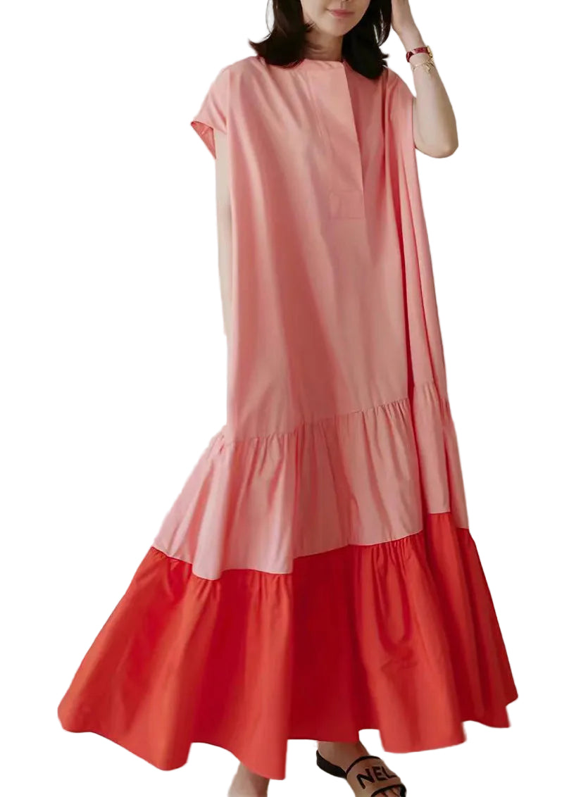 Women's Long Dress Loose Fit Colorblock Patchwork Ruffled Style 0