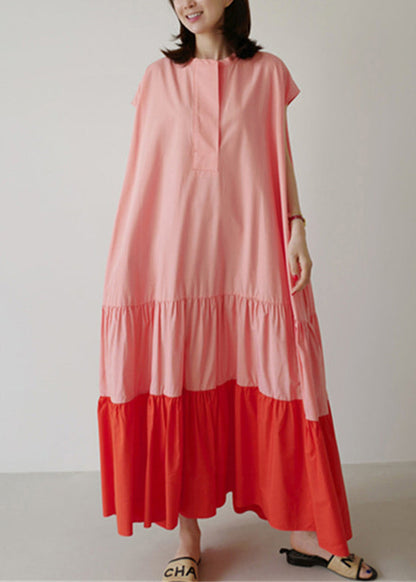 Women's Long Dress Loose Fit Colorblock Patchwork Ruffled Style 1