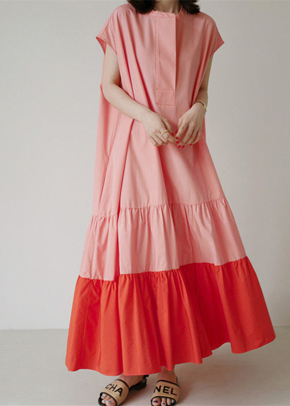 Women's Long Dress Loose Fit Colorblock Patchwork Ruffled Style 2
