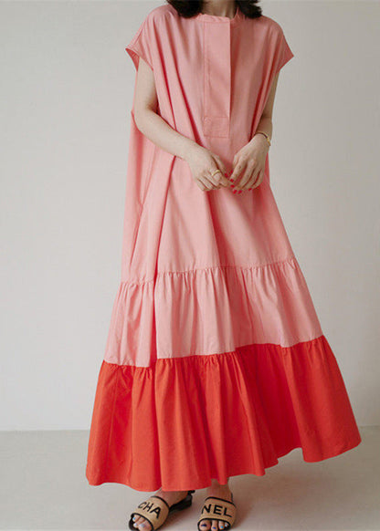 Women's Long Dress Loose Fit Colorblock Patchwork Ruffled Style 2