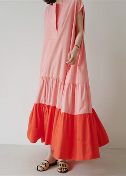 Women's Long Dress Loose Fit Colorblock Patchwork Ruffled Style 3