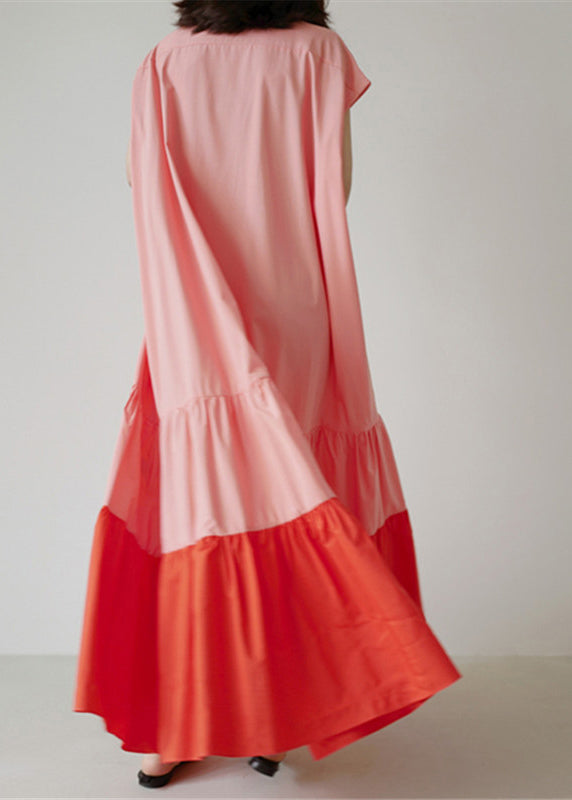Women's Long Dress Loose Fit Colorblock Patchwork Ruffled Style 4