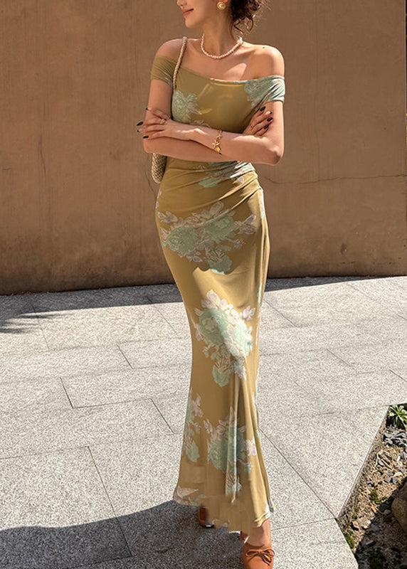 Women’s Long Dress O-Neck Printed Tulle Fish-Tail Style 2