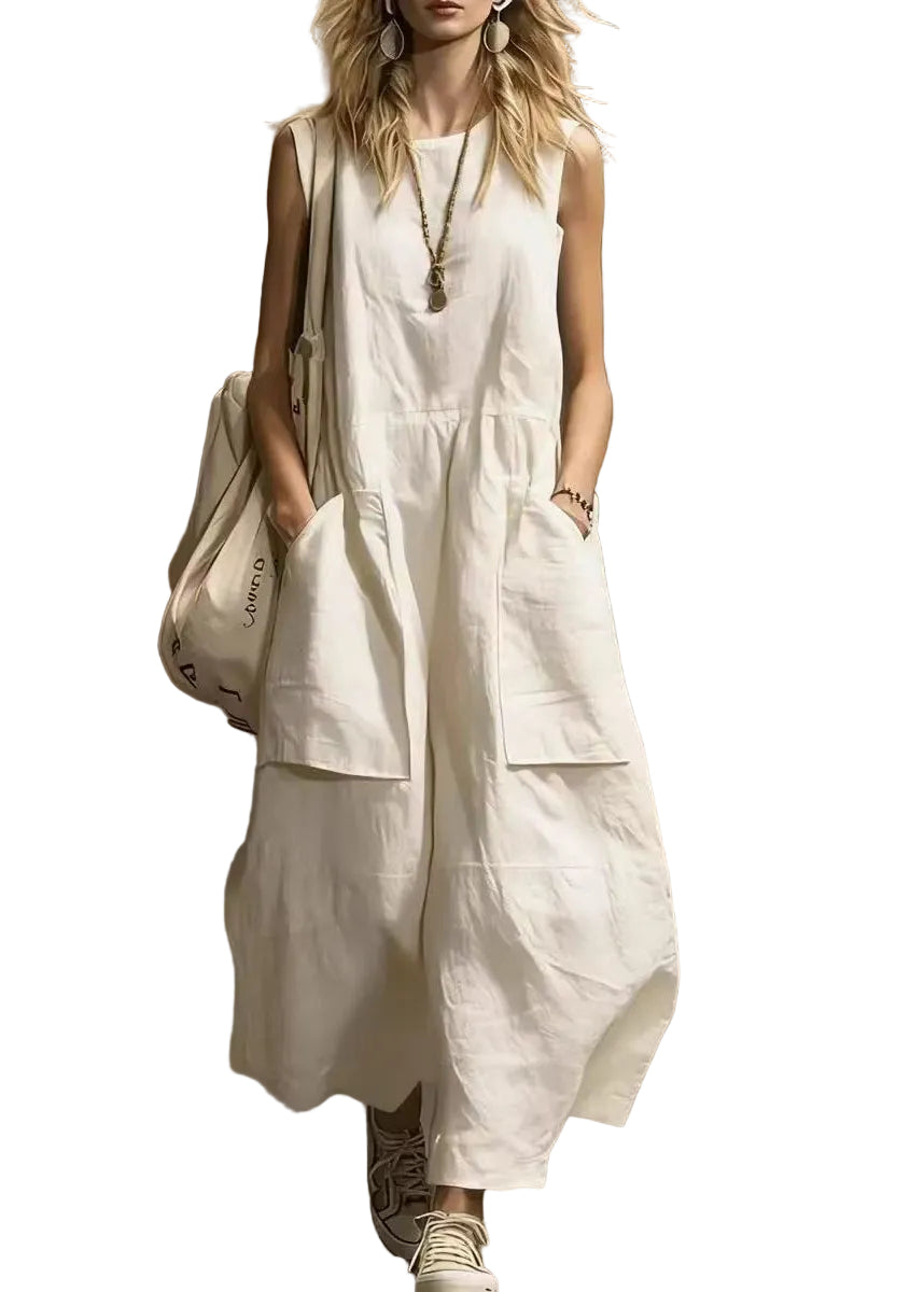 Women's Long Dress O-Neck with Pockets Casual Summer Style 0
