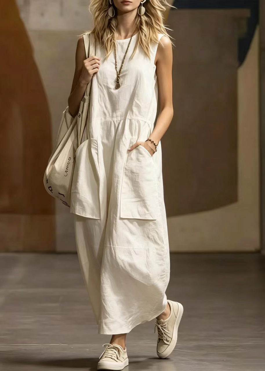 Women's Long Dress O-Neck with Pockets Casual Summer Style 1