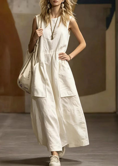 Women's Long Dress O-Neck with Pockets Casual Summer Style 2