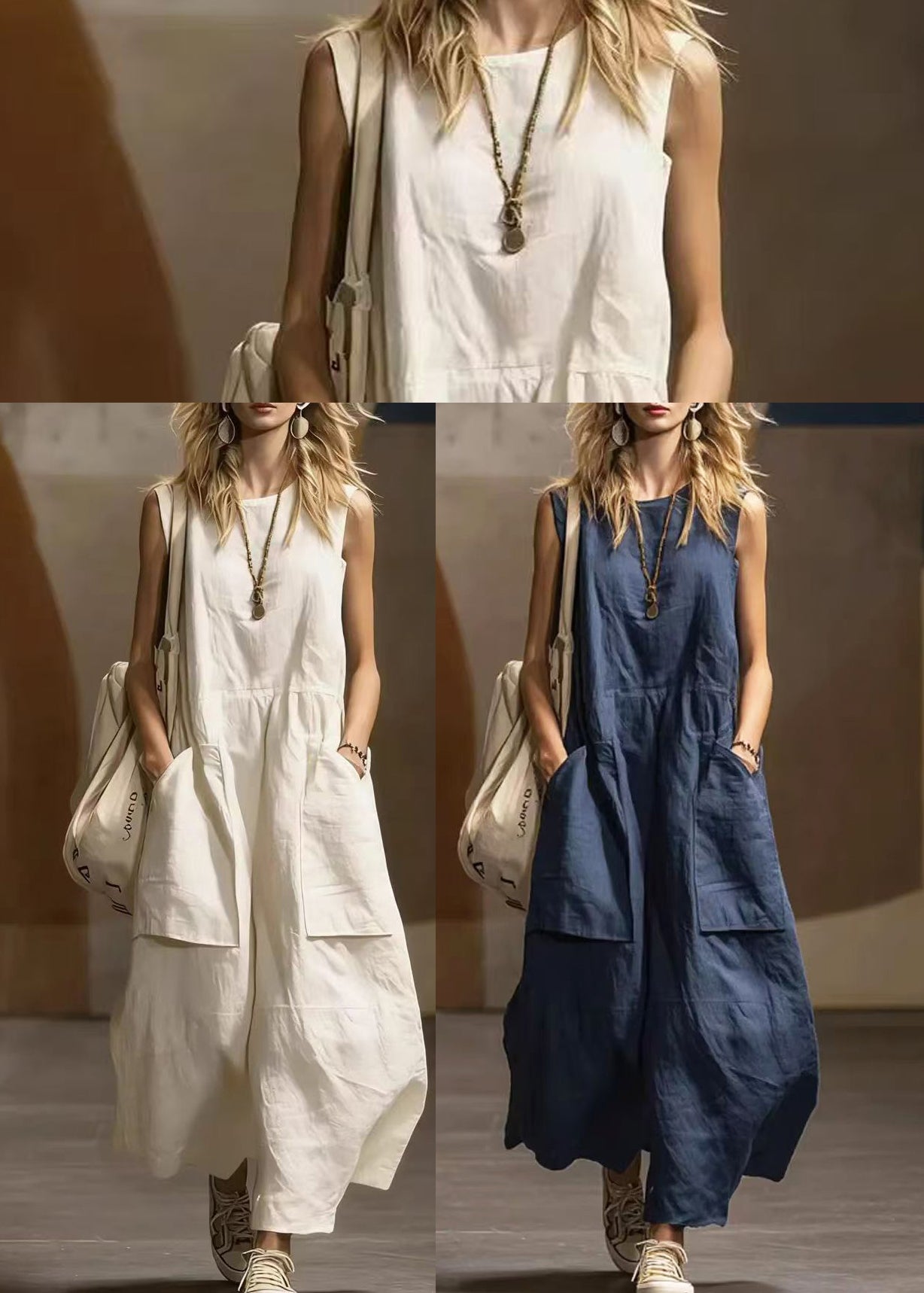 Women's Long Dress O-Neck with Pockets Casual Summer Style 4