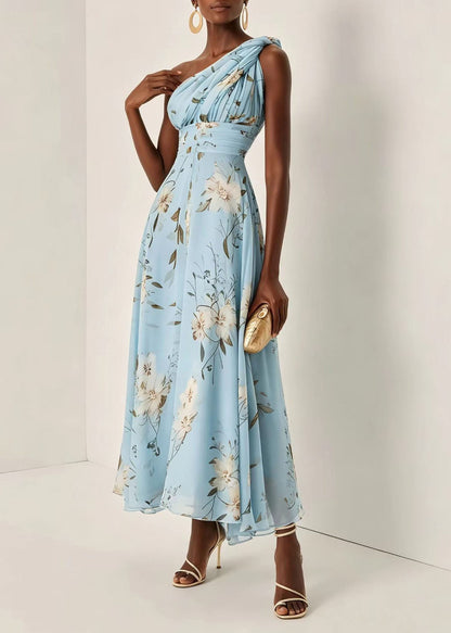 Women's Long Dress One Shoulder Wrinkled Print 3