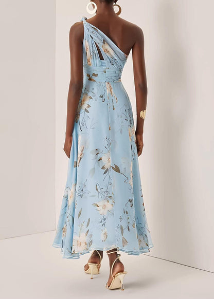 Women's Long Dress One Shoulder Wrinkled Print 4
