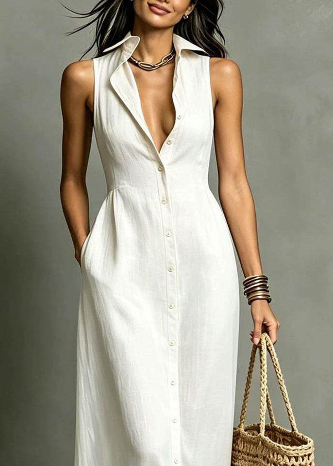 Women's Long Dress Peter Pan Collar Single Breasted 3