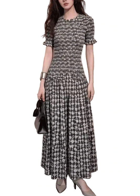 Women's Long Dress Plaid Print Slim Fit 0