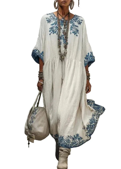Women's Long Dress Printed Wrinkled Half Sleeve Plus Size 0