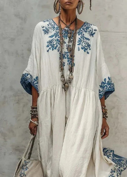 Women's Long Dress Printed Wrinkled Half Sleeve Plus Size 1
