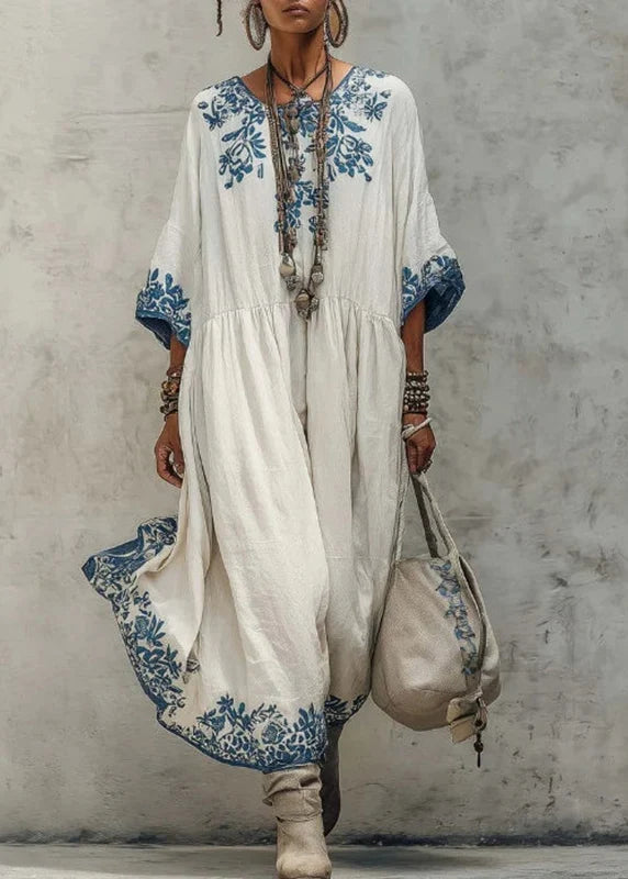 Women's Long Dress Printed Wrinkled Half Sleeve Plus Size 2