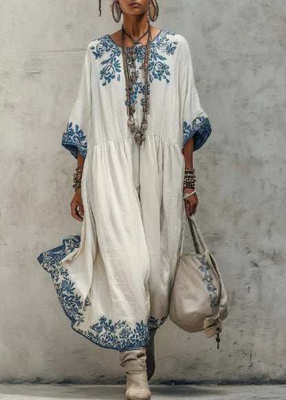 Women's Long Dress Printed Wrinkled Half Sleeve Plus Size 2