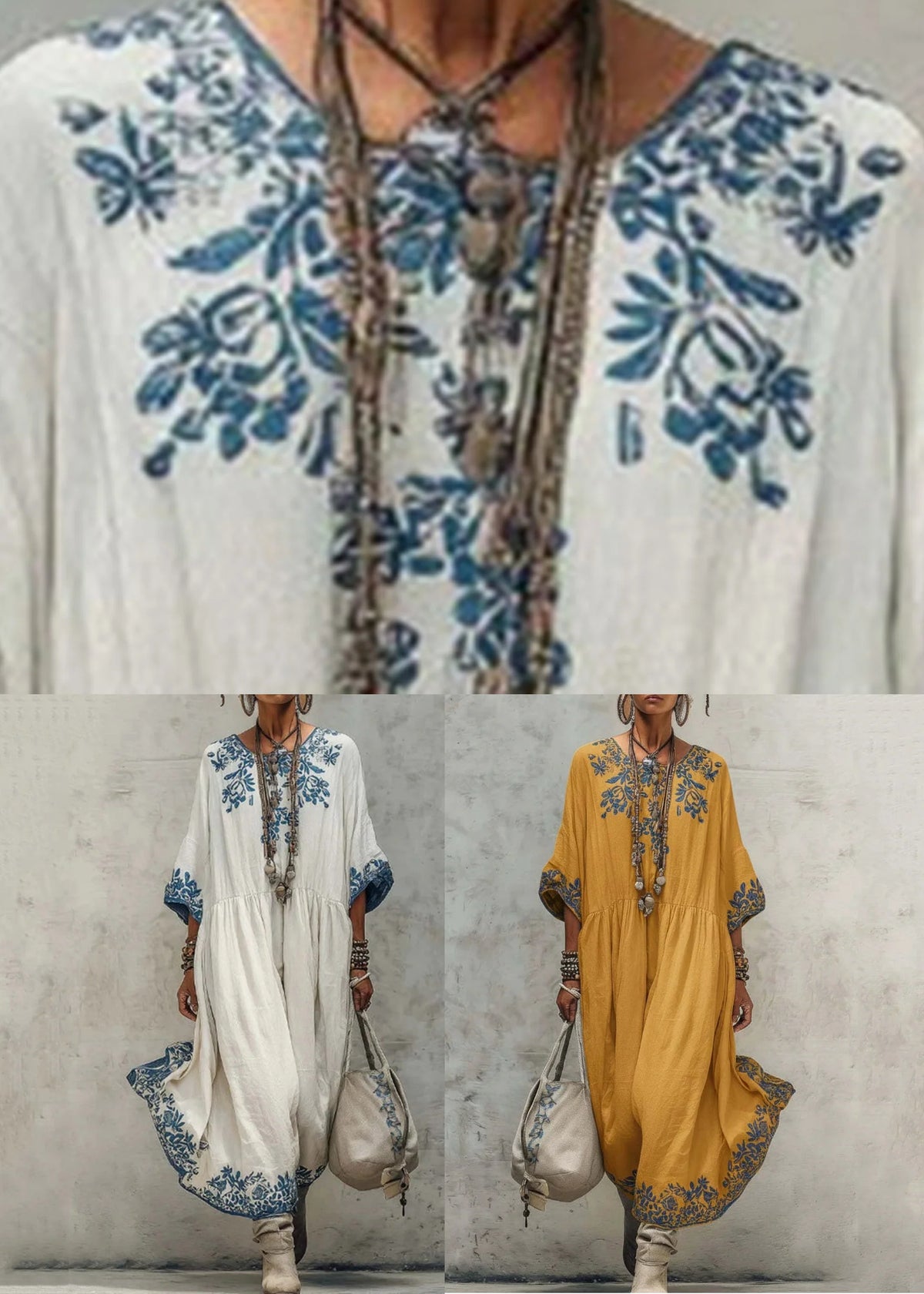 Women's Long Dress Printed Wrinkled Half Sleeve Plus Size 4