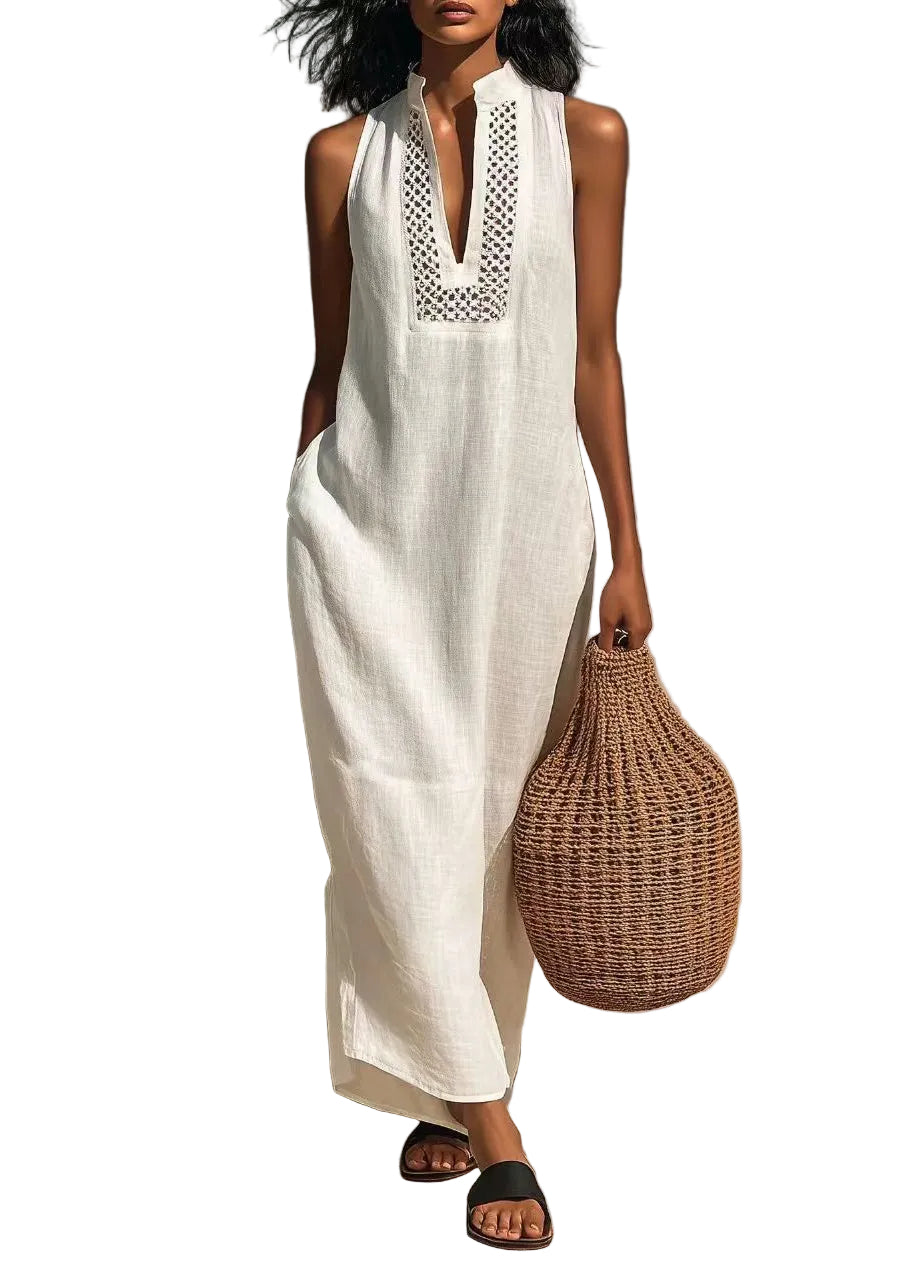 Women's Long Dress V Neck Cut Out Sleeveless Fitted Style 0
