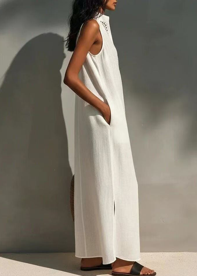 Women's Long Dress V Neck Cut Out Sleeveless Fitted Style 1