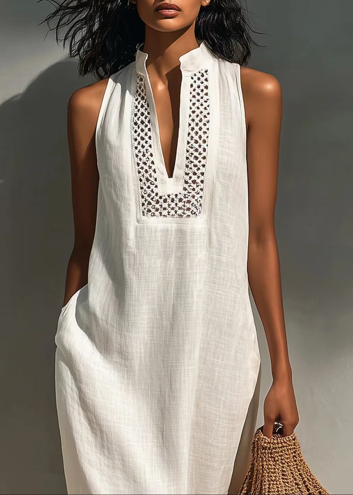 Women's Long Dress V Neck Cut Out Sleeveless Fitted Style 3