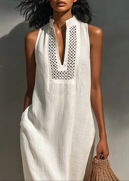 Women's Long Dress V Neck Cut Out Sleeveless Fitted Style 3