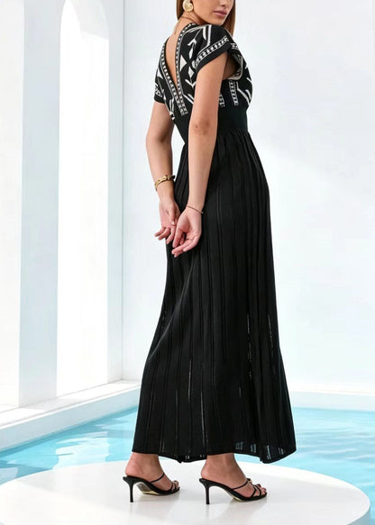 Women's Long Dress V Neck Printed Knit Short Sleeve 3
