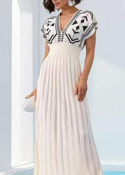 Women's Long Dress V Neck Printed Knit Short Sleeve 4