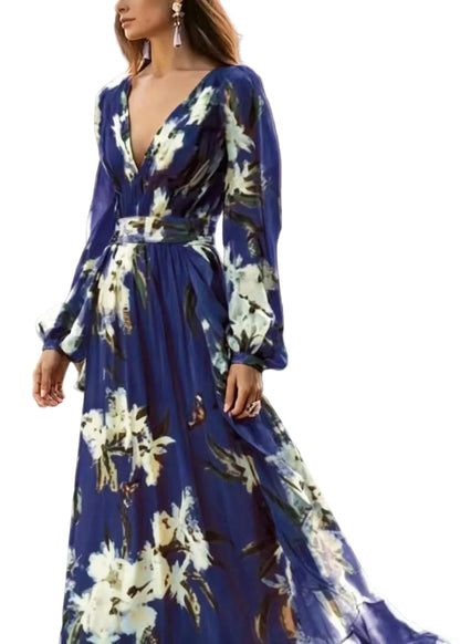 Women's Long Dress V Neck Printed Summer Style 0