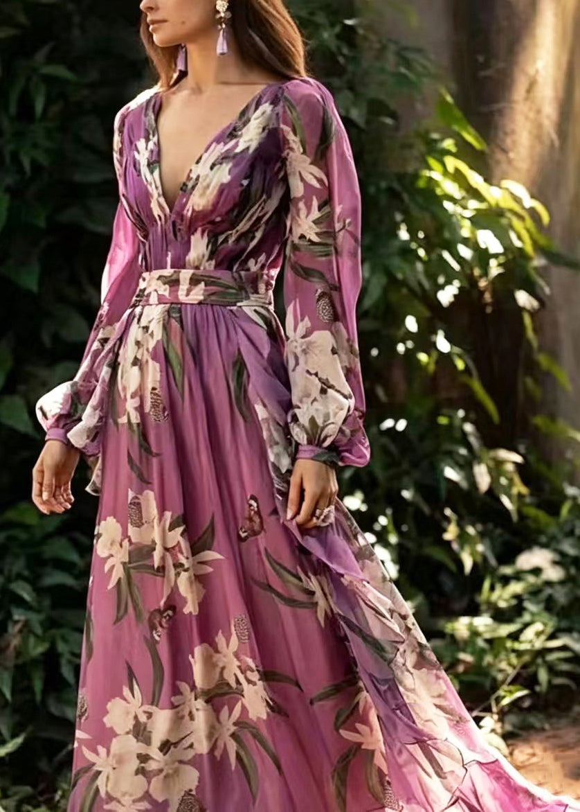 Women's Long Dress V Neck Printed Summer Style 1