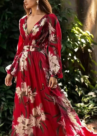 Women's Long Dress V Neck Printed Summer Style 2