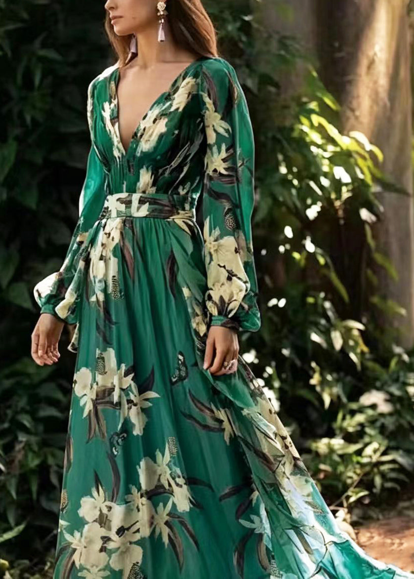 Women's Long Dress V Neck Printed Summer Style 3