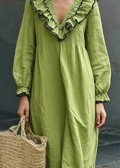 Women's Long Dress V Neck Puff Sleeve 1