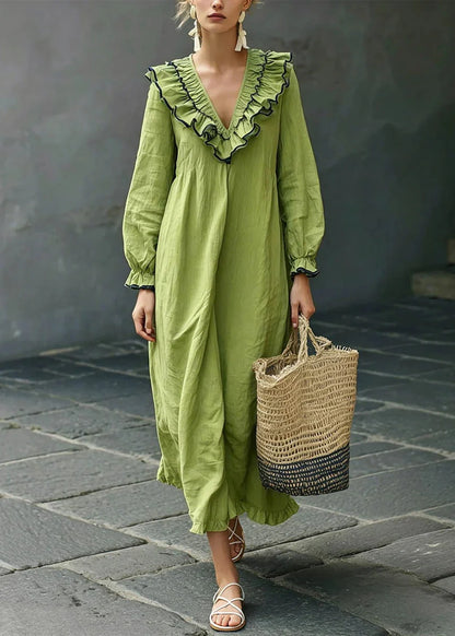 Women's Long Dress V Neck Puff Sleeve 2