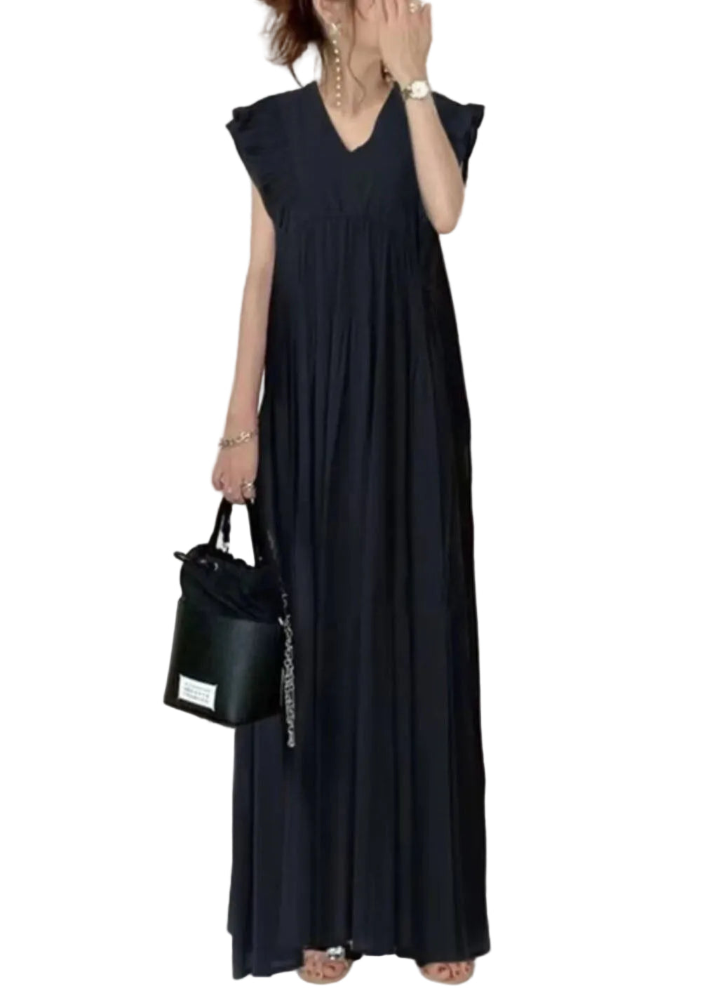 Women's Long Dress V Neck Ruffled Patchwork Plaid 1