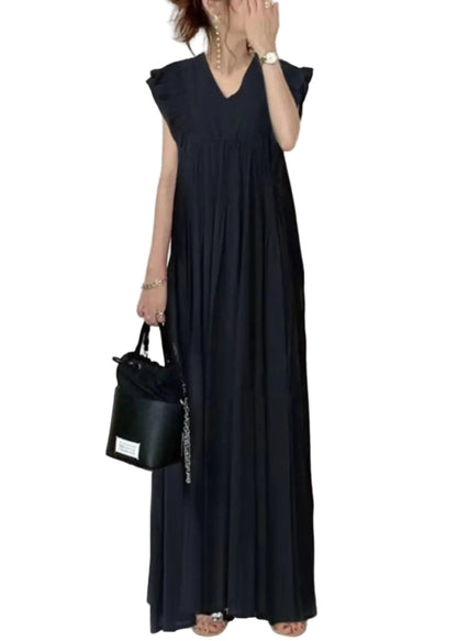 Women's Long Dress V Neck Ruffled Patchwork Plaid 1