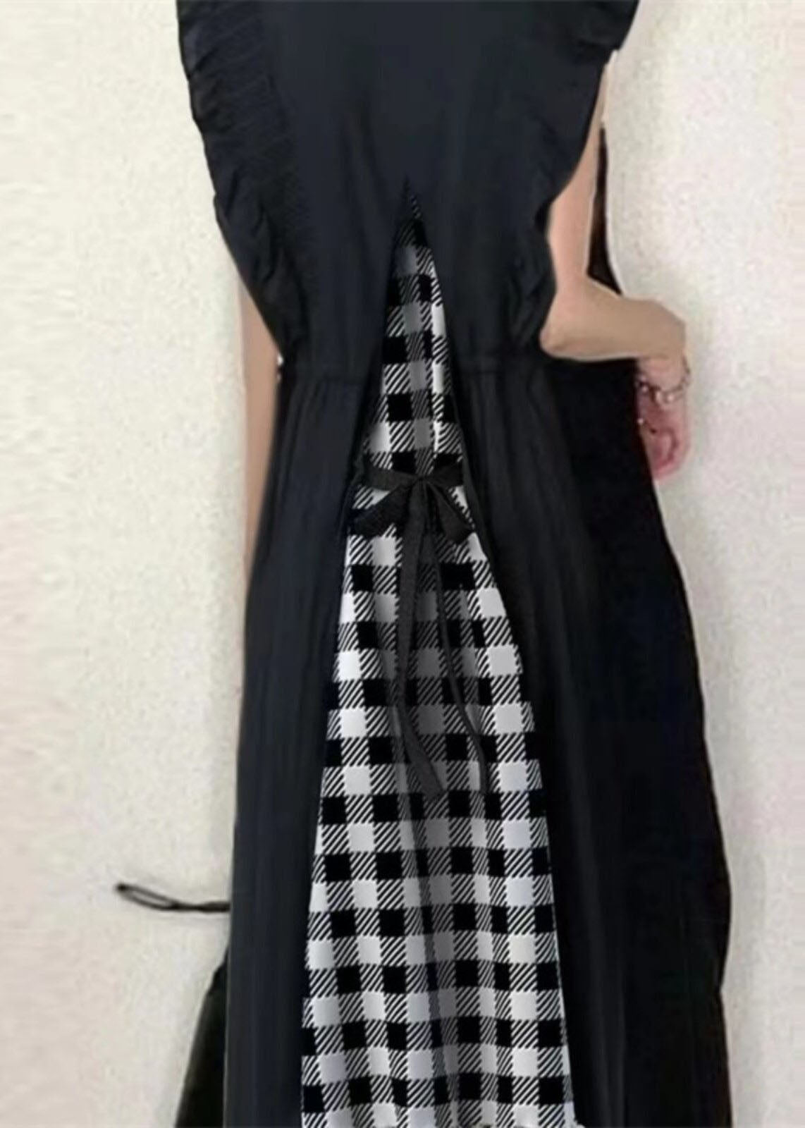 Women's Long Dress V Neck Ruffled Patchwork Plaid 3