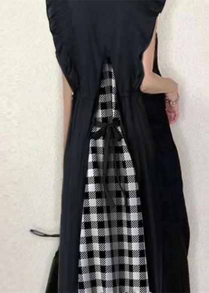 Women's Long Dress V Neck Ruffled Patchwork Plaid 3