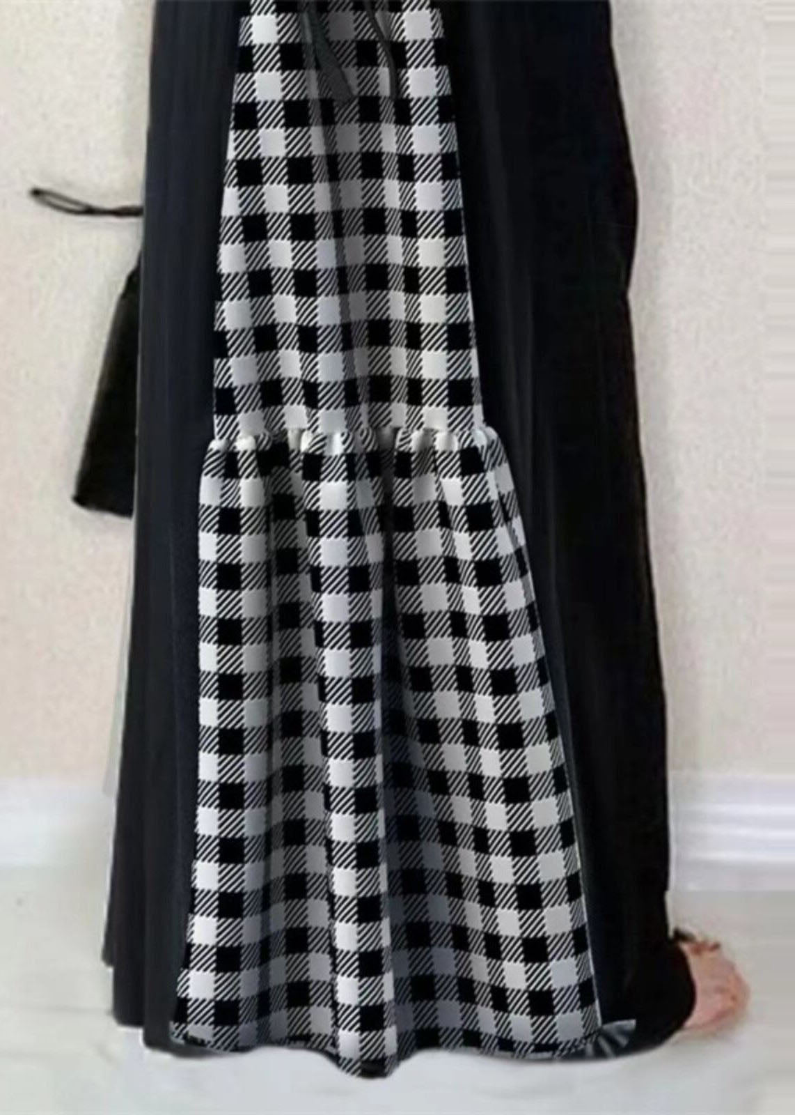 Women's Long Dress V Neck Ruffled Patchwork Plaid 4