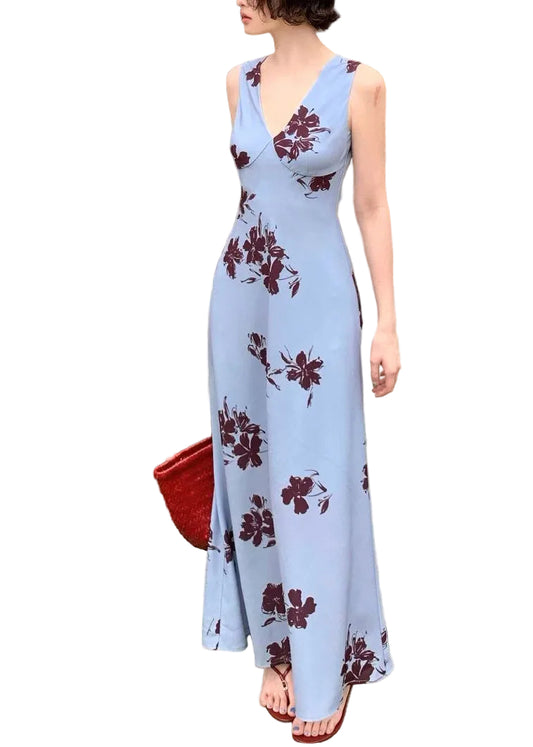 Women's Long Dress V Neck Sleeveless Printed 3