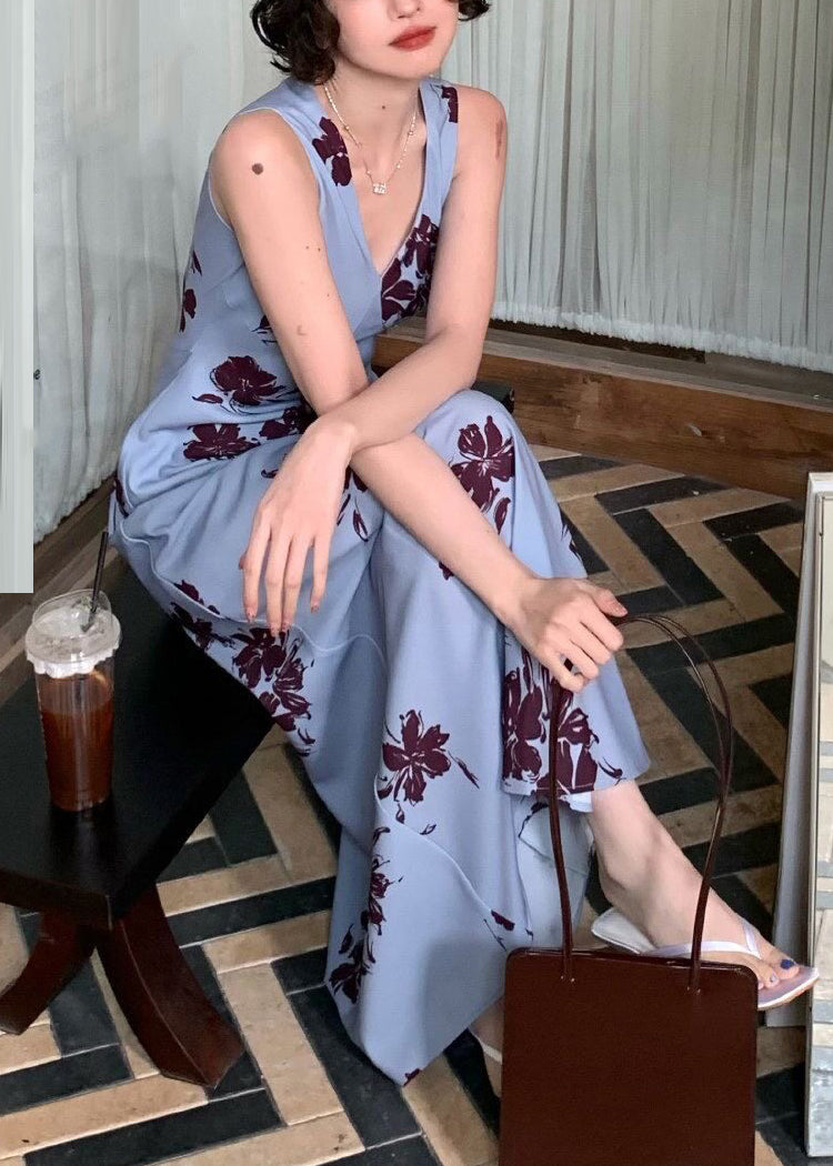 Women's Long Dress V Neck Sleeveless Printed 4