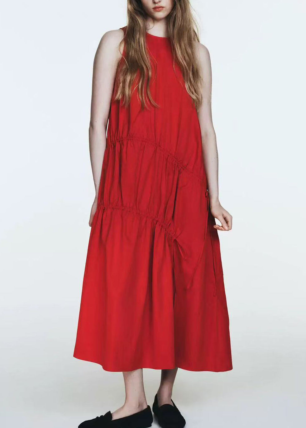 Women's Long Dress Wrinkled Drawstring Summer Style 0
