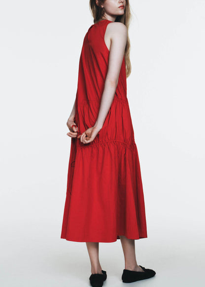 Women's Long Dress Wrinkled Drawstring Summer Style 1